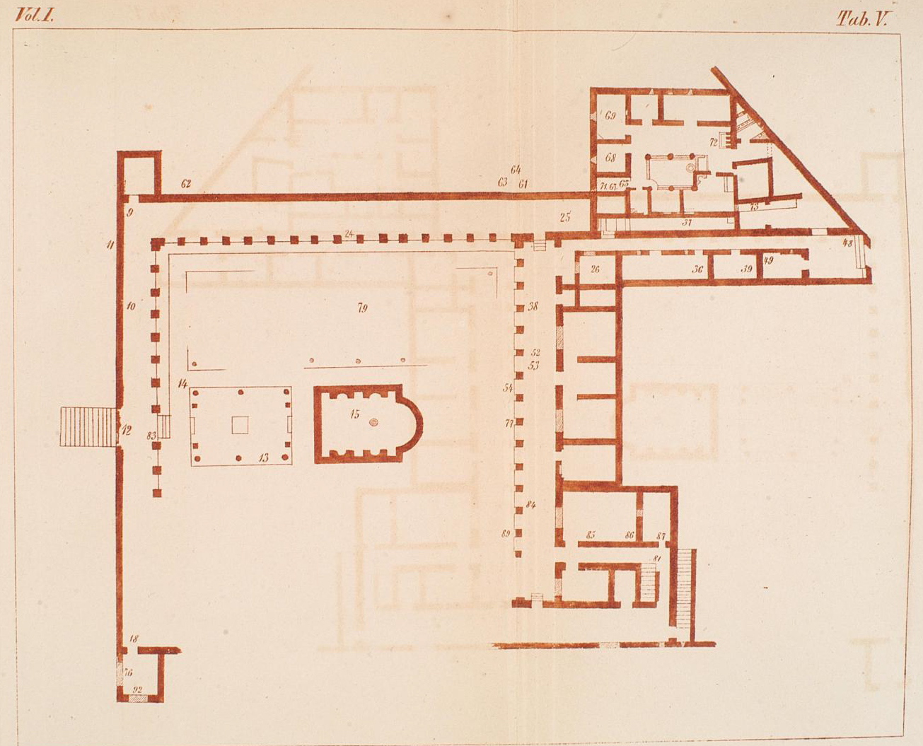 Villa of Diomedes. Plan of lower floor and garden by F. la Vega showing find locations reported in PAH.

See Fiorelli G., 1860. Pompeianarum antiquitatum historia, Vol. 1: 1748 to 1818, Naples, Tab. V, pp. 118-133, p. 156-160, p. 276-280. 